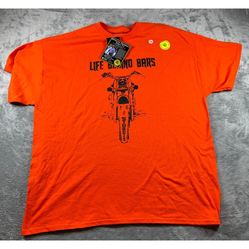 2015 Sturgis 75th Anniversary T-Shirt Life Behind Bars 2XL Orange Motorcycle